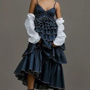 (Anthropologie) Geisha Designs Tiered Denim Dress